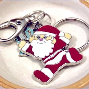 Santa Snowflake Key Ring, Zipper Pull, Silver Tone